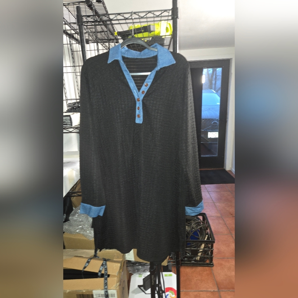 Denim trim black tunic / Dress XL